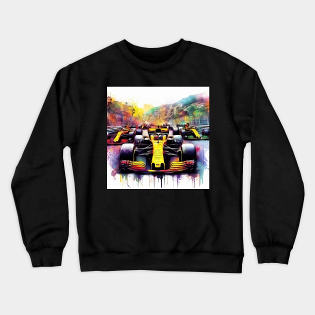 Artistic illustration of high speed racing cars in Monte Carlo Crewneck Sweatshirt by WelshDesigns